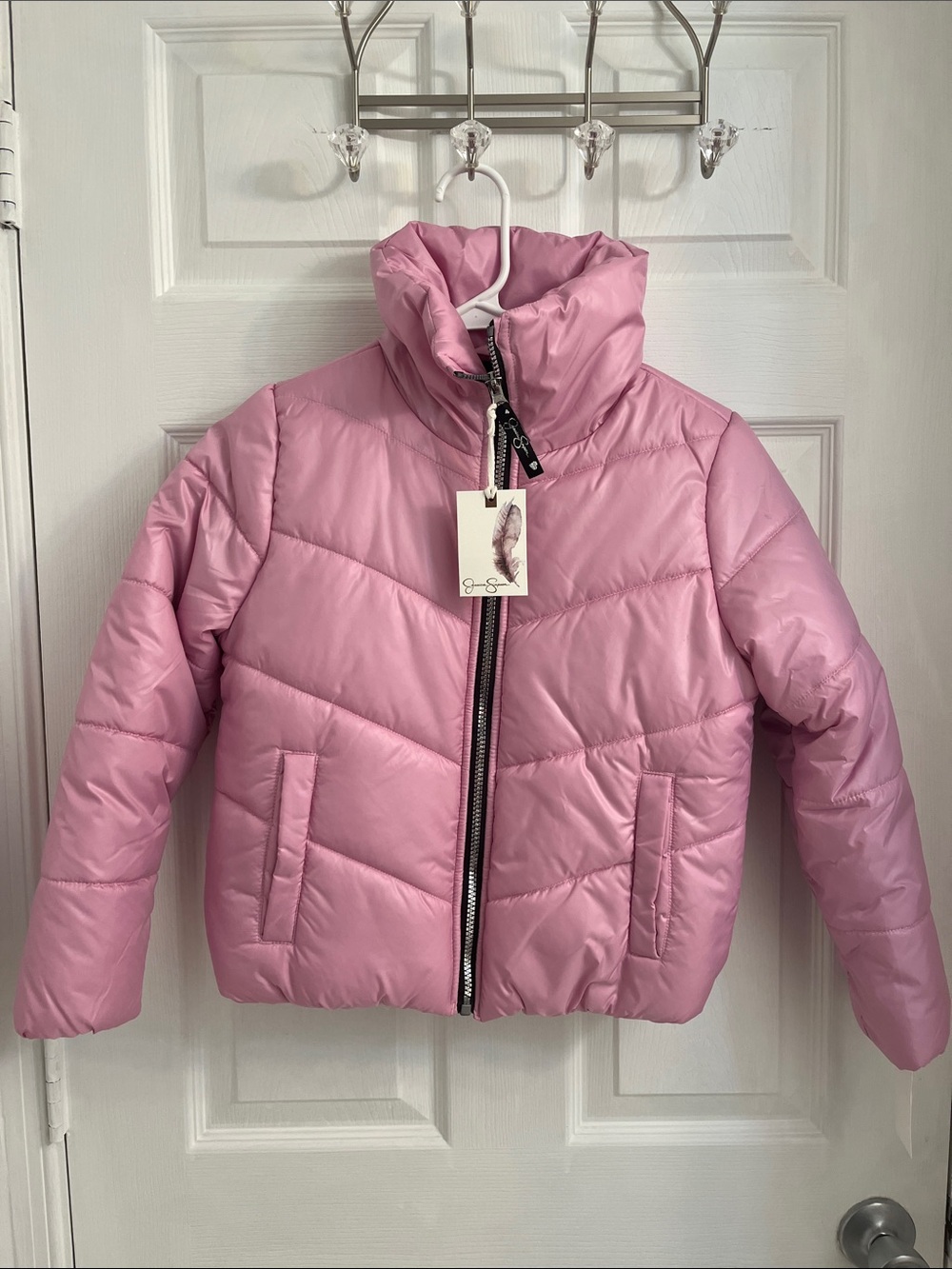 Jessica Simpson Light Pink Quilted Puffer Jacket with Stand Collar